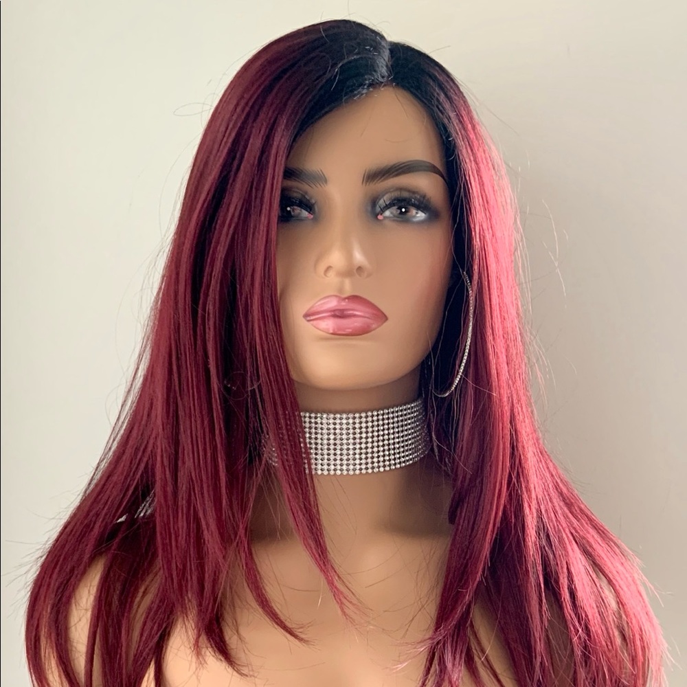 Gorgeous 🌺 Ombre Burgundy Premium Fiber “Put On & Go” Curling Iron Safe Wig